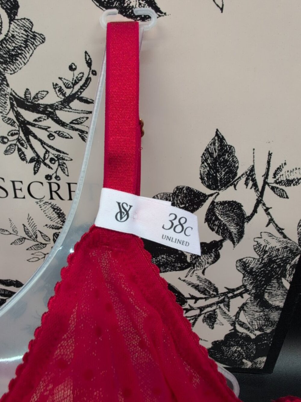Victoria's Secret Jingle Bells Mesh Unlined Demi Bra Lipstick Red 38C NWT - Picture 4 of 11